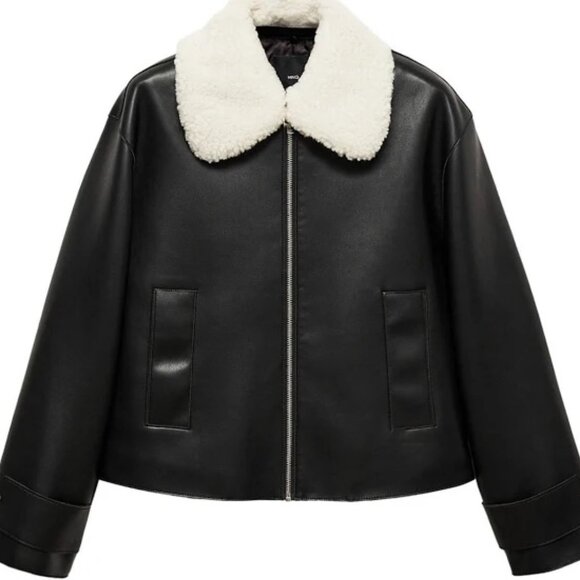 MANGO Women's Detachable Sheepskin Collar Jacket Black Size - Small - Picture 1 of 15